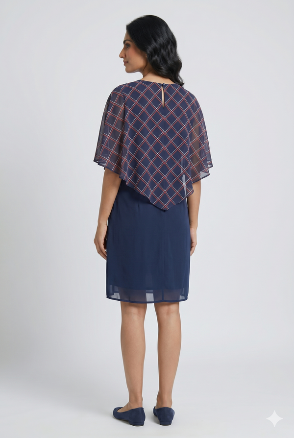 Women's Navy Blue Layered Cape Dress