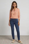 Womens Peach Self-Design Tie-Up Neck Top