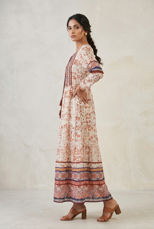 Ethnic Fusion Tiered Maxi Dress