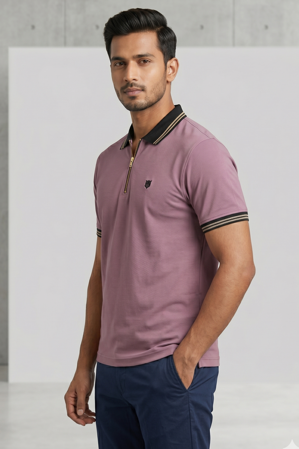 Mens Half Zip Polo T-Shirt
