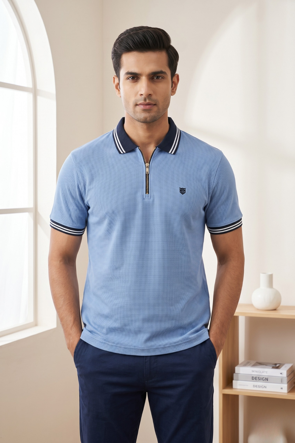 Mens Half Zip Polo T-Shirt