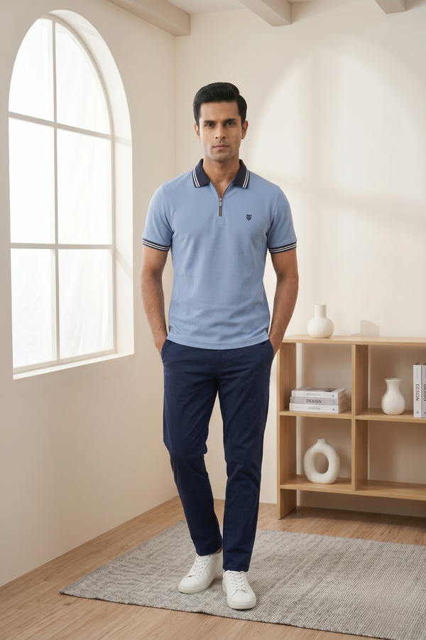 Mens Half Zip Polo T-Shirt