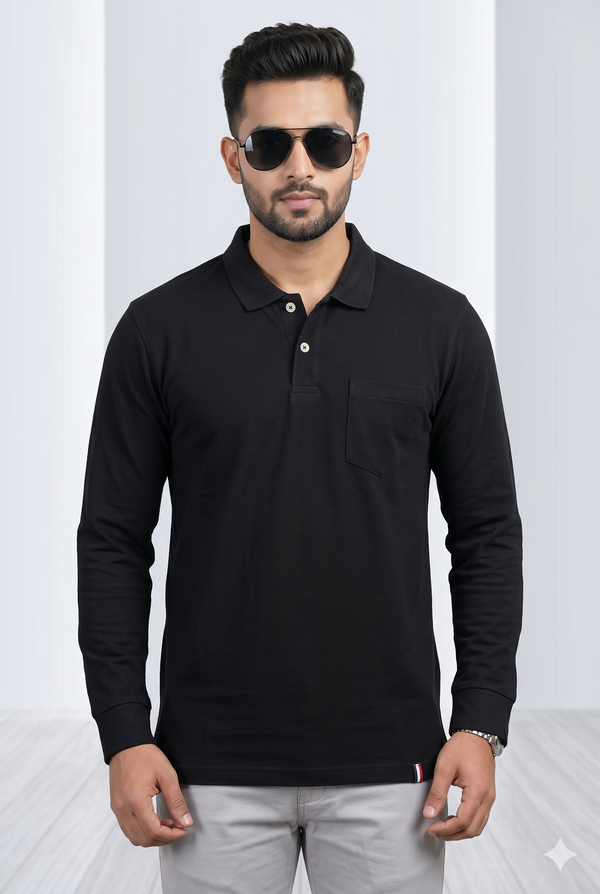 Men's Classic Black Full Sleeve Polo T-Shirt