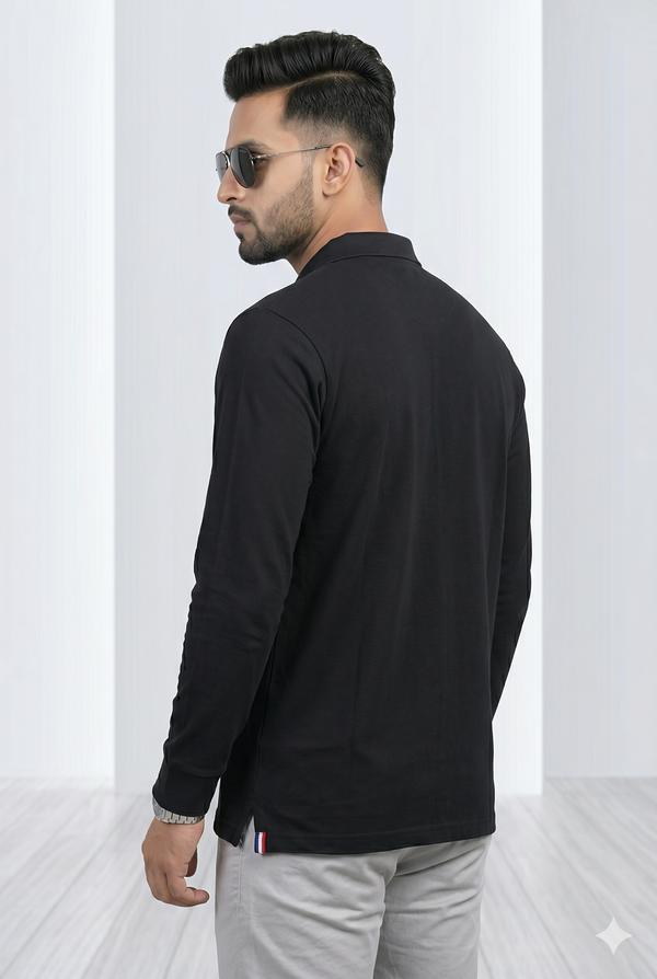 Men's Classic Black Full Sleeve Polo T-Shirt