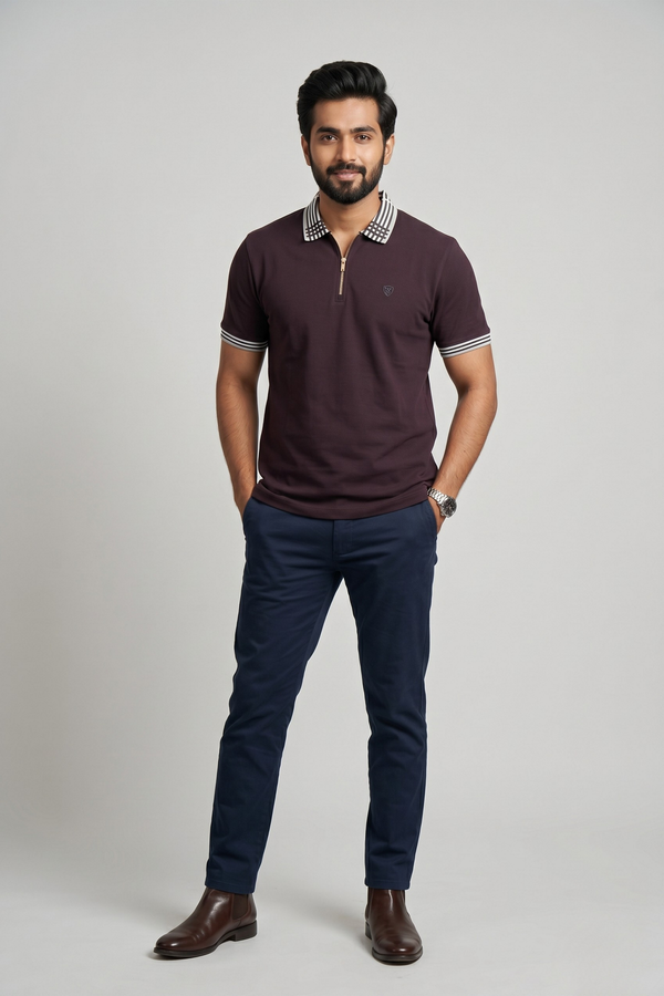 Mens Half Zip Polo T-Shirt