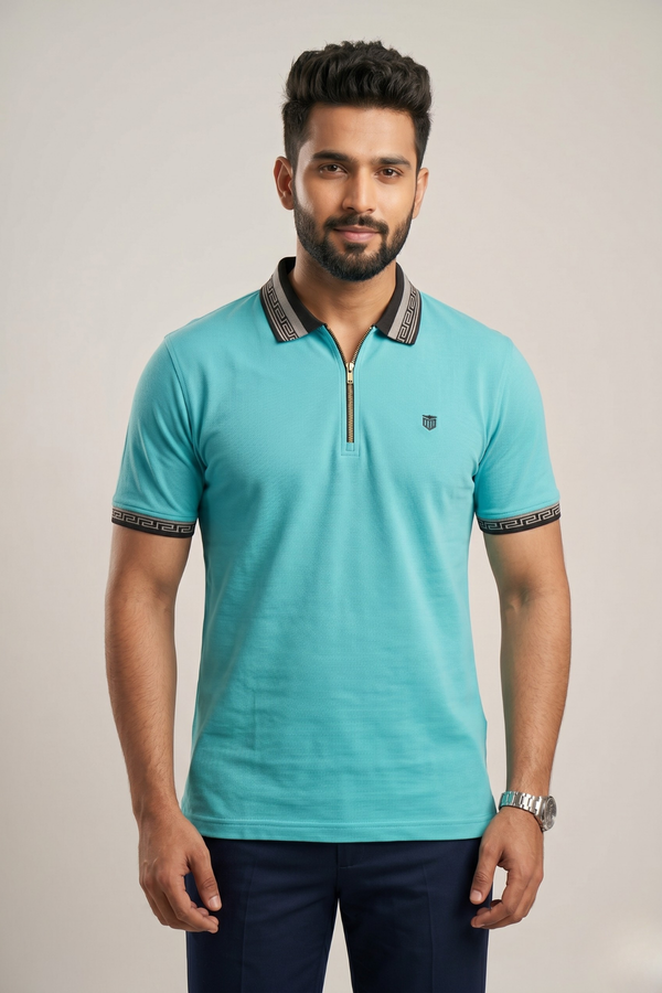 Mens Half Zip Polo T-Shirt