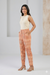 Women's Peach Printed High-Rise Tapered Pants