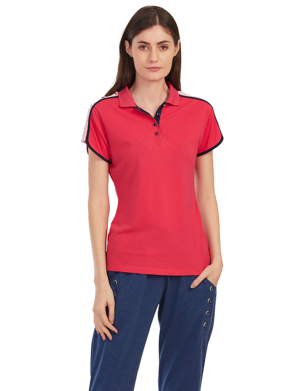 Women Collar Rose color T-shirt