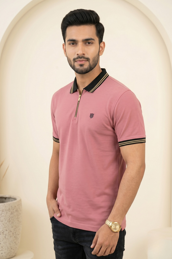 Mens Half Zip Polo T-Shirt