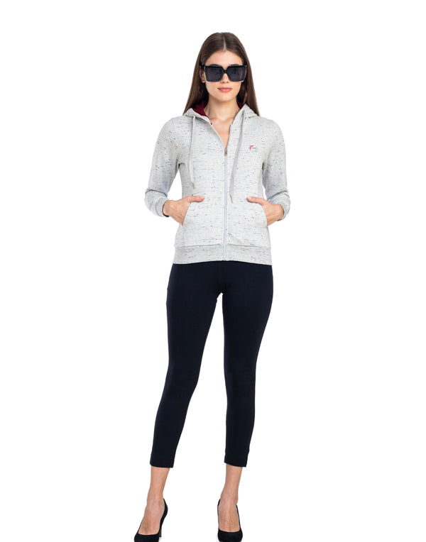 Moda ElementiWomen’s Grey Melange Hooded Sweatshirt