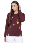 Women's Maroon Floral Embroidered Round Neck Sweatshirt