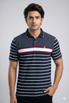 Men's Navy Blue Striped Polo T-Shirt