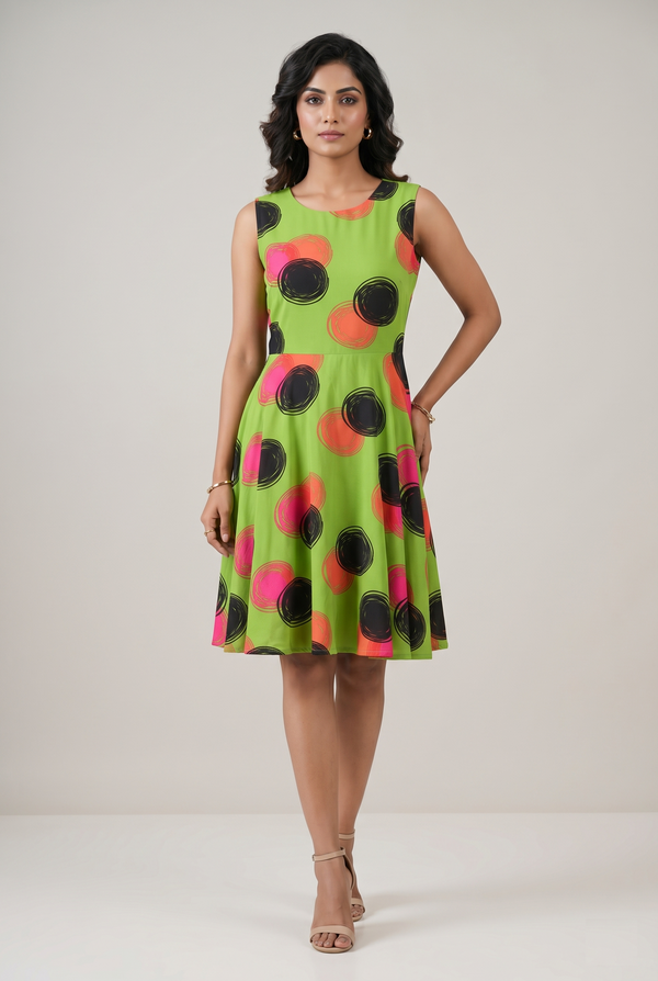 Lime Pop Abstract Print Fit & Flare Dress