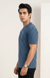 Men's Navy Blue Striped Crew Neck T-Shirt