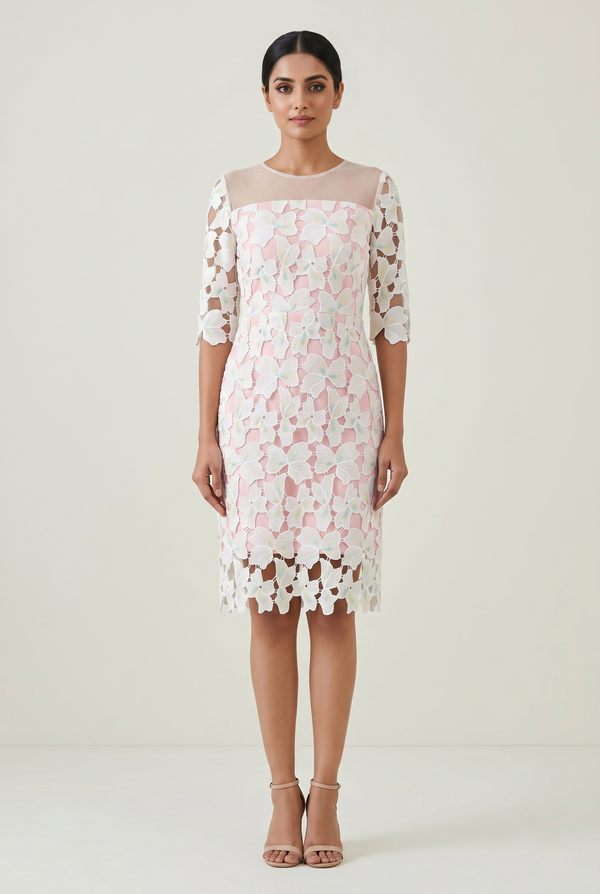 Blush Petal Lace Sheath Dress