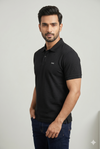 Men's Black Textured Polo T-Shirt