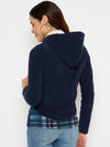 Moda Elementi Stylish Navy Blue Hooded Jacket with Plaid Paneling
