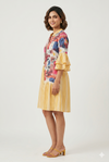 Women's Floral Patchwork Striped Shirt Dress with Bell Sleeves