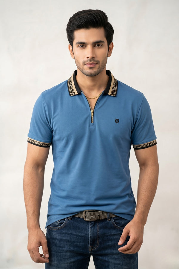 Mens Half Zip Polo T-Shirt