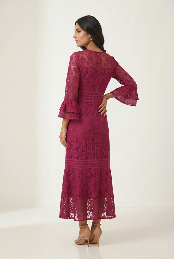 Berry Blossom Lace Midi Dress