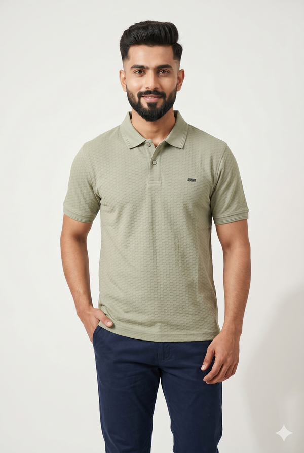 Men's Sage Green Textured Polo T-Shirt