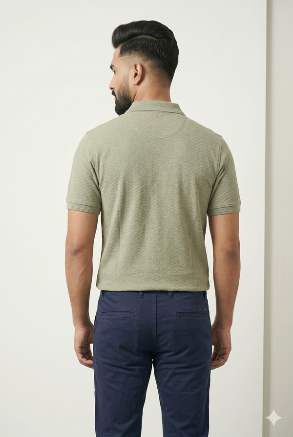 Men's Sage Green Textured Polo T-Shirt