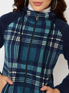 Moda Elementi Stylish Navy Blue Hooded Jacket with Plaid Paneling