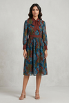 Vintage Bloom Bow-Tie Midi Dress