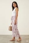 Women's Lilac Printed Wide-Leg Culotte Pants with Tie-Up Belt