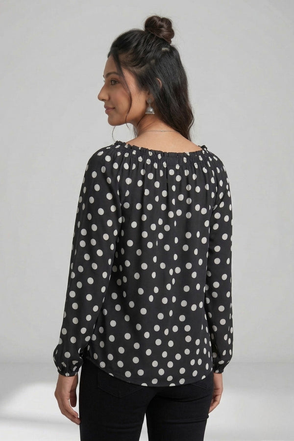 Women Polka Dot Smocked Neck Top