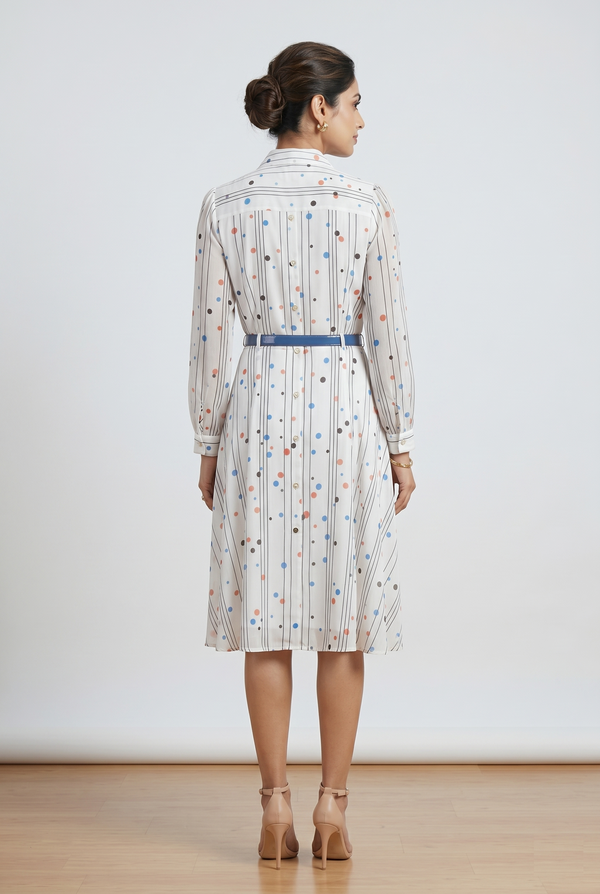 Polka Stripe Belted Shirt Dress