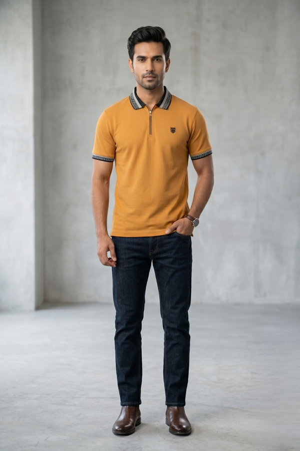 Mens Half Zip Polo T-Shirt