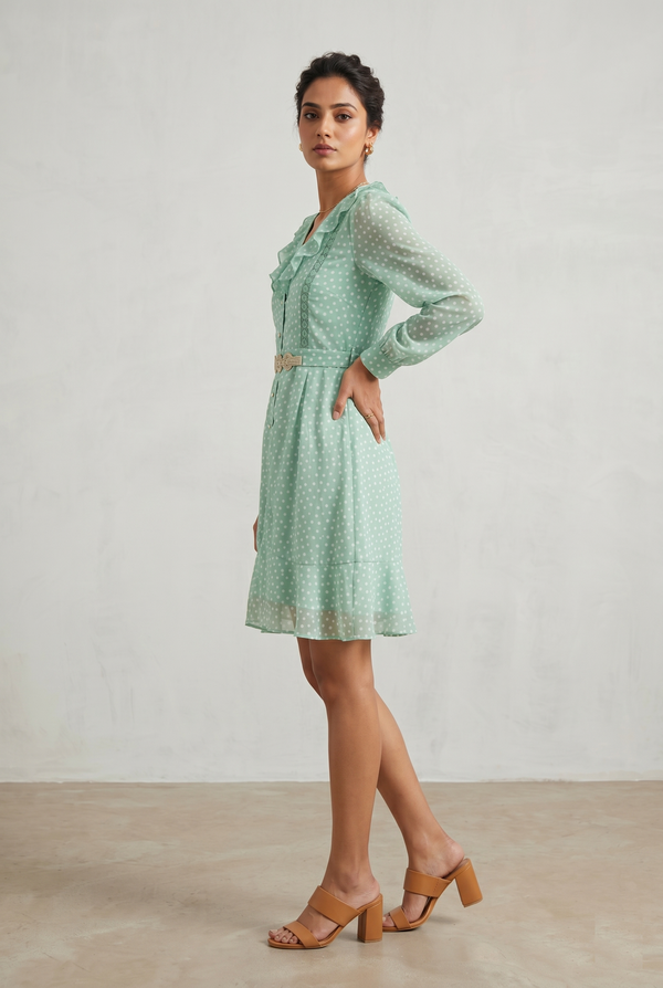 Mint Polka Ruffle Dress