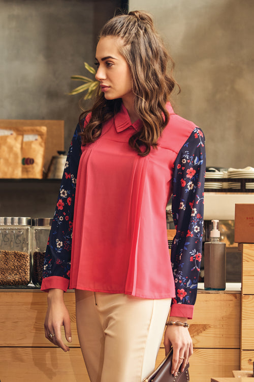Collared Floral Sleeve shirt style Top