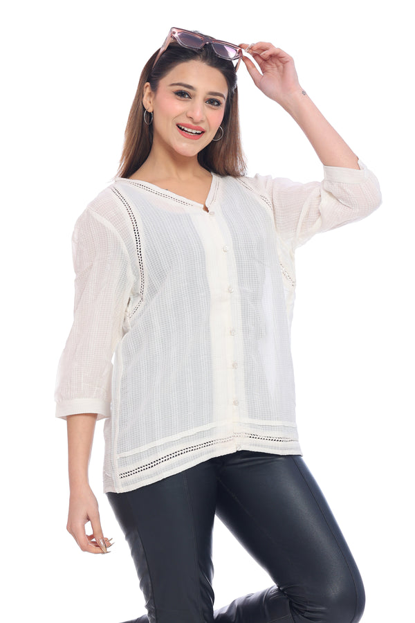 Moda Elementi Women’s White 3/4 Sleeve Long Top