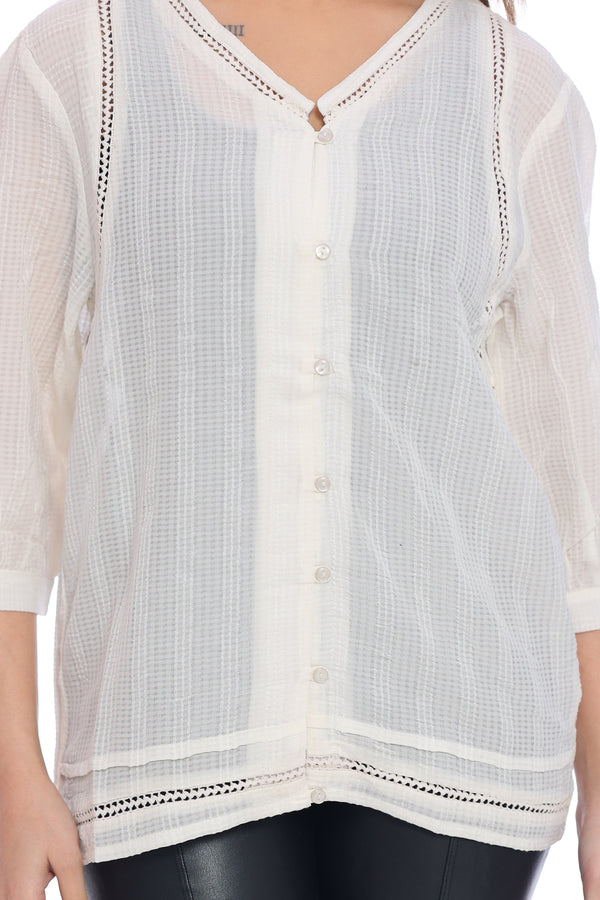 Moda Elementi Women’s White 3/4 Sleeve Long Top