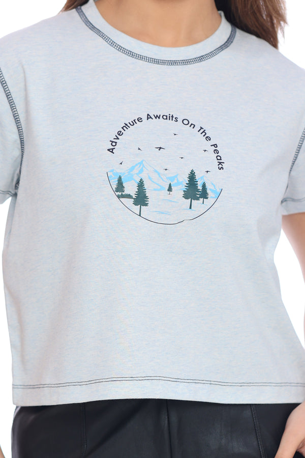 Women's Light Grey "Adventure Awaits" Crop T-Shirt