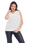 Women's White Cotton Eyelet Sleeveless Top