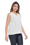Women's White Cotton Eyelet Sleeveless Top
