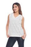 Women's White Cotton Eyelet Sleeveless Top