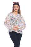 Women's White Multicolor Floral Printed Sheer Top