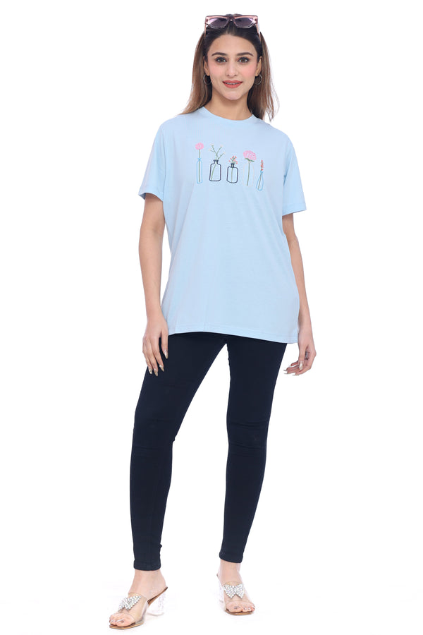 Moda ElementiWomen's Sky Blue Comfort Fit T-Shirt