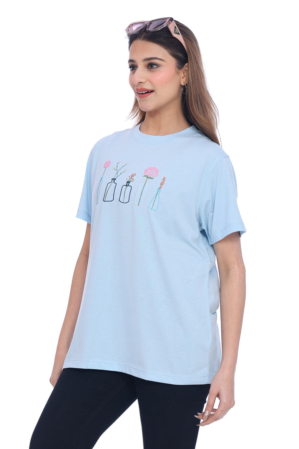 Moda ElementiWomen's Sky Blue Comfort Fit T-Shirt