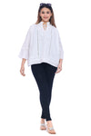 Women's White Printed Top with Tie-Up Neck and Pintuck Details