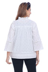 Women's White Printed Top with Tie-Up Neck and Pintuck Details