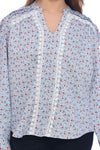 Women's Light Blue Floral Printed Lace Detail Top