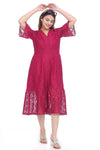 Women's Wine Red Lace A-Line Midi Dress
