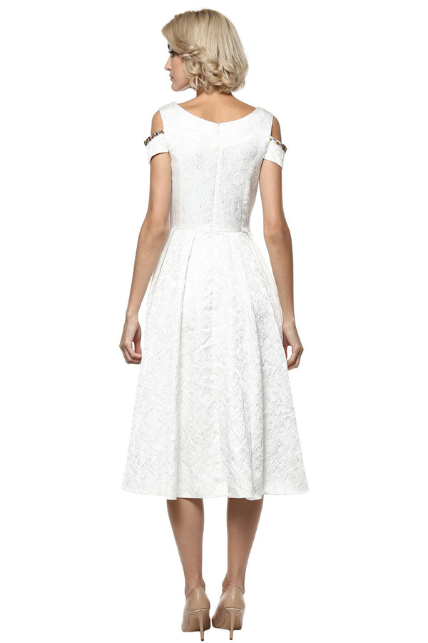 Dream White Cold Shoulder Midi Dress - MODA ELEMENTI