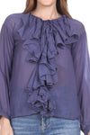 Blue Solid Polyster Regular long sleeves Top
