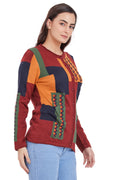 Color Blocked Antique Embroidered Cardigan